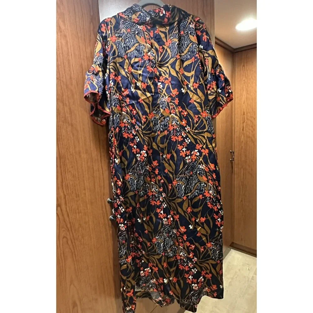 Vintage Wrap Silky Satin Robe Dressing Gown Floral Kimono Maxi Bell Sleeve 80s